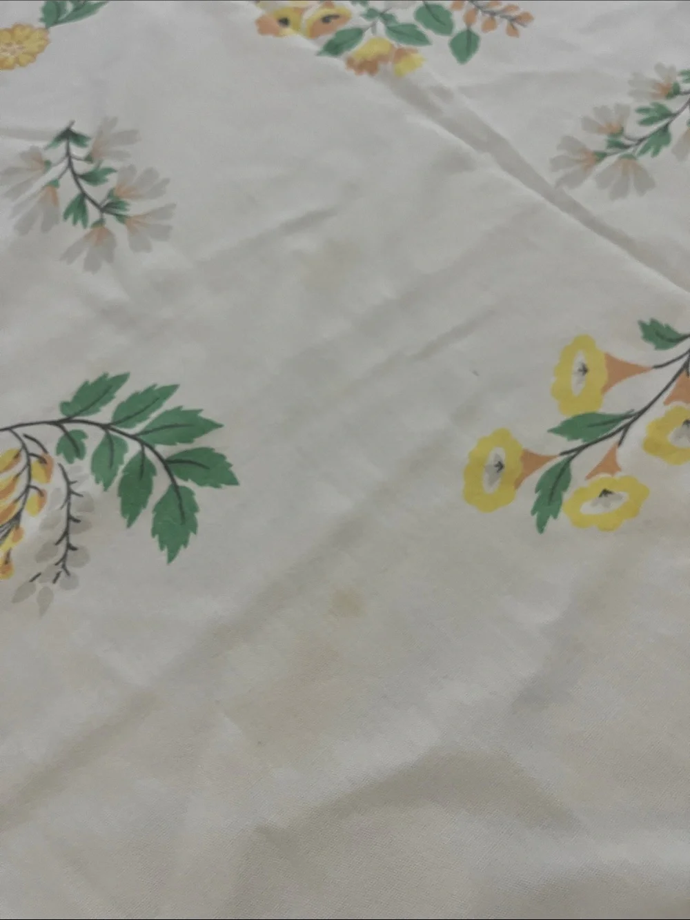 Vintage Floral Yellow & Green cotton tablecloth